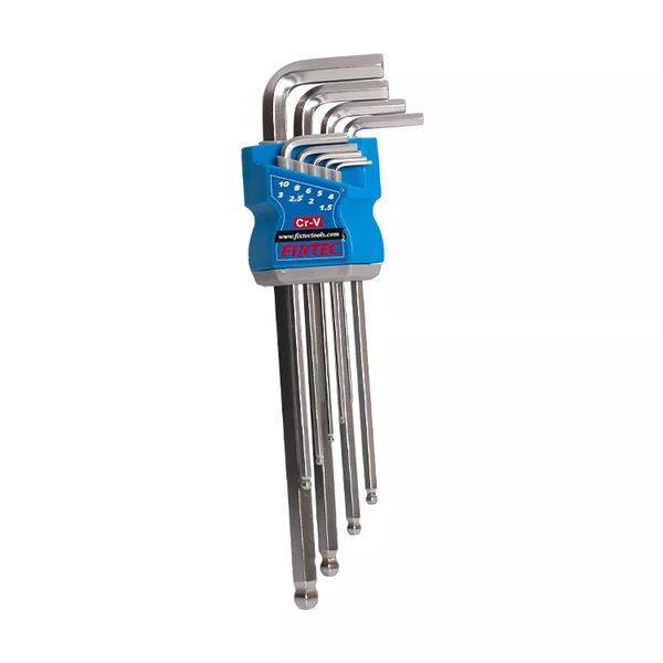 Fixtec 9 Piece Industrial Ball Point Hex Key Extra Long Arm 1.5mm-10mm