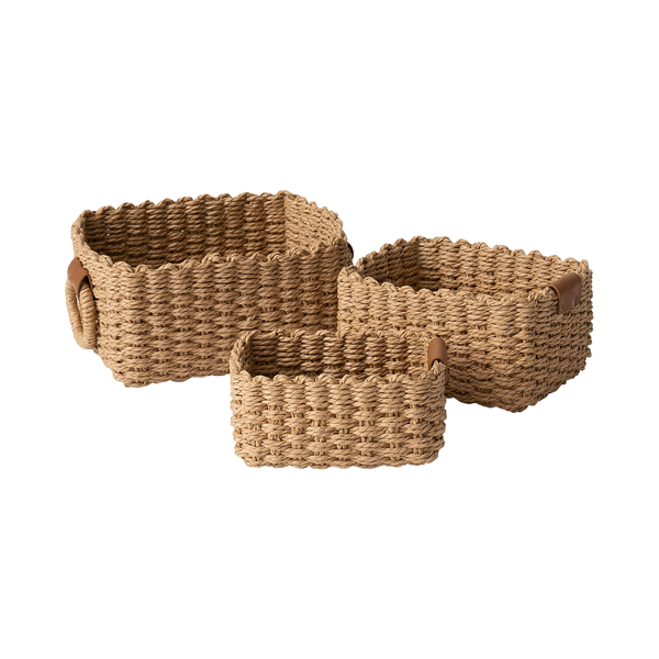 3 Pieces Woven Storage Baskets Paper Rope Storage Basket With Handle