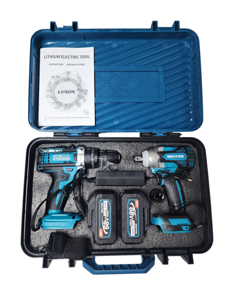 Rechargeable hammer drill and impact wrench set 68V