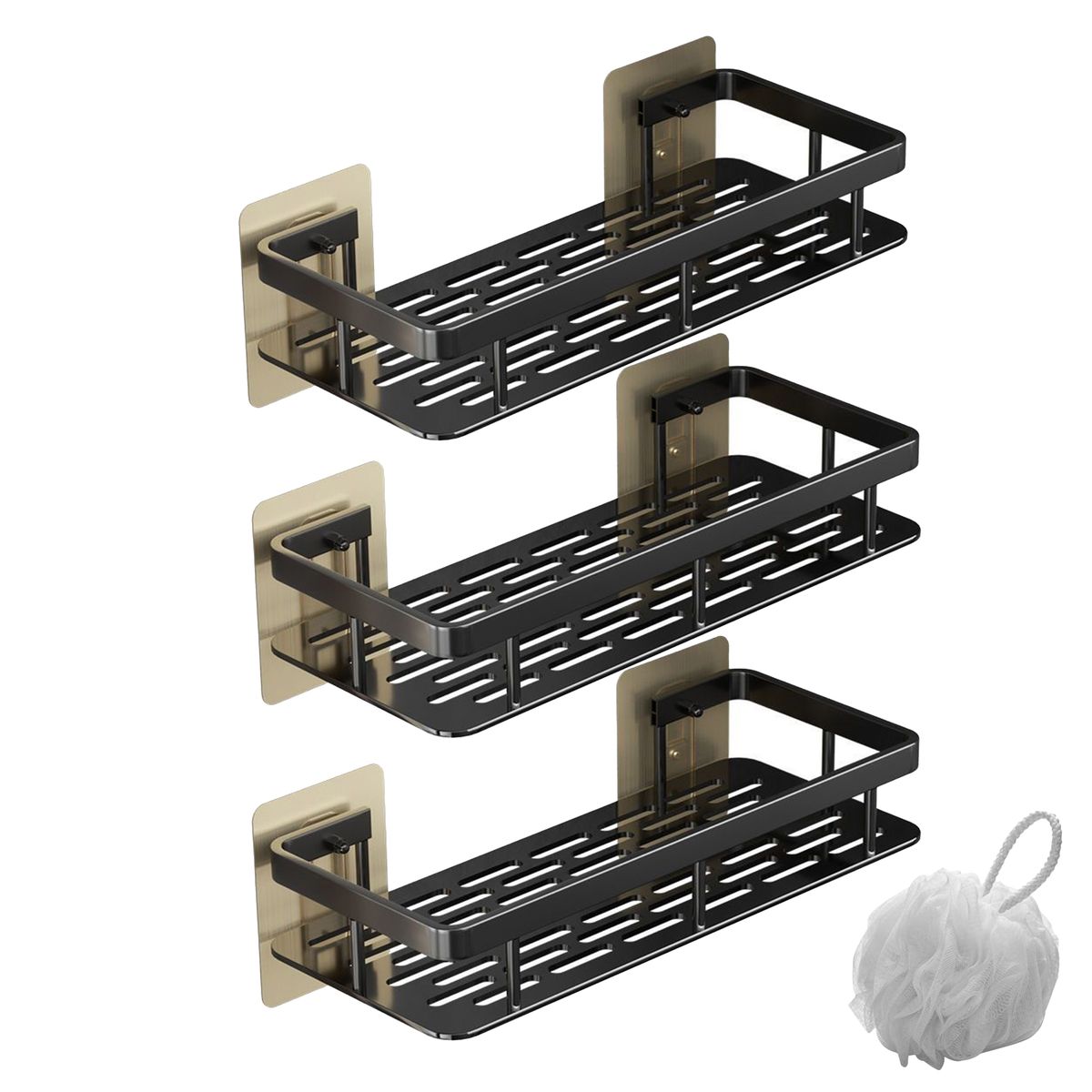 Stainless Steel Wall Mount Compartment Shower Rack with Bath Ball - 3 Piece