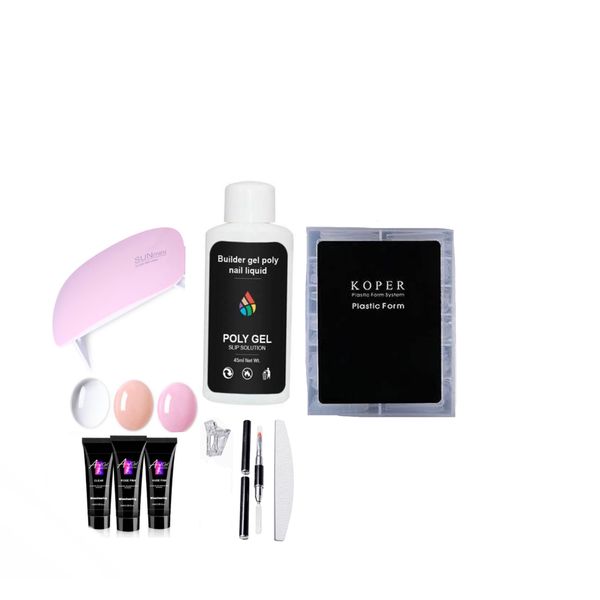 Polygel Nail Kit With Slip Solution &amp; Nail Lamp