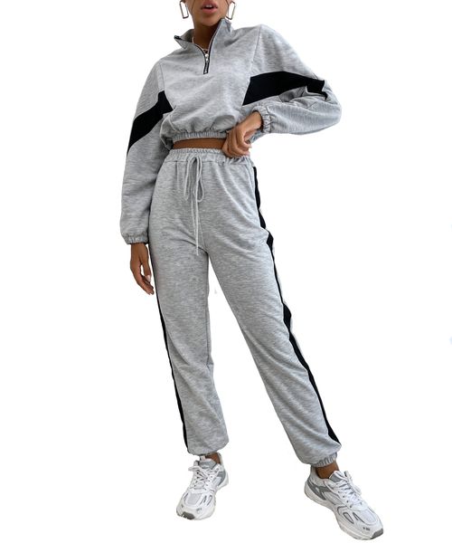 Women 2 Piece Outfit Lounge Jogger Set Long Sleeve Crop Top Pant Tracksuit