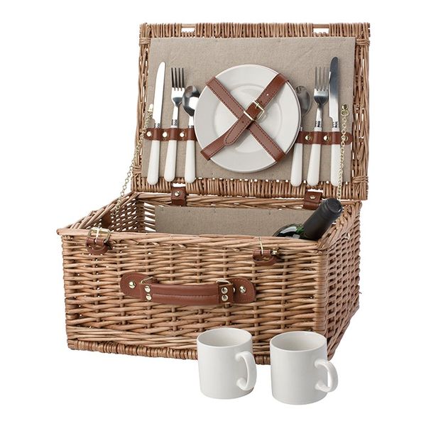 Willow - 2 Person Picnic Basket - Ceramic Plates &amp; Cups