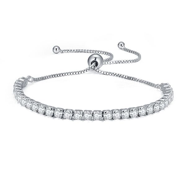 925 Sterling Silver Adjustable Tennis Bracelet with 33 Zirconia Crystals