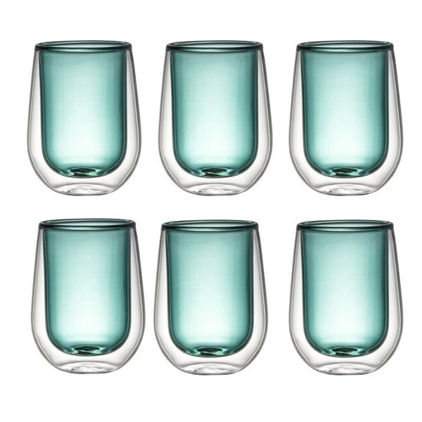 Pack of 6 Colored Double Wall Glass Hot and Cold Cup 300ml - Green