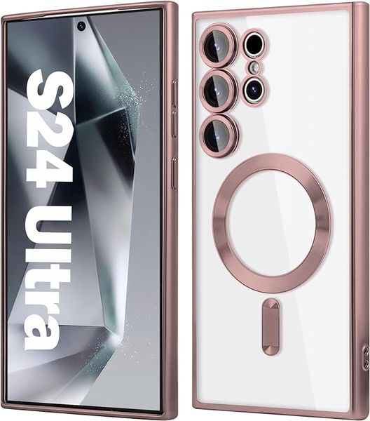 Mag Safe Clear Case Compatible with Samsung S24 Ultra Rose Gold