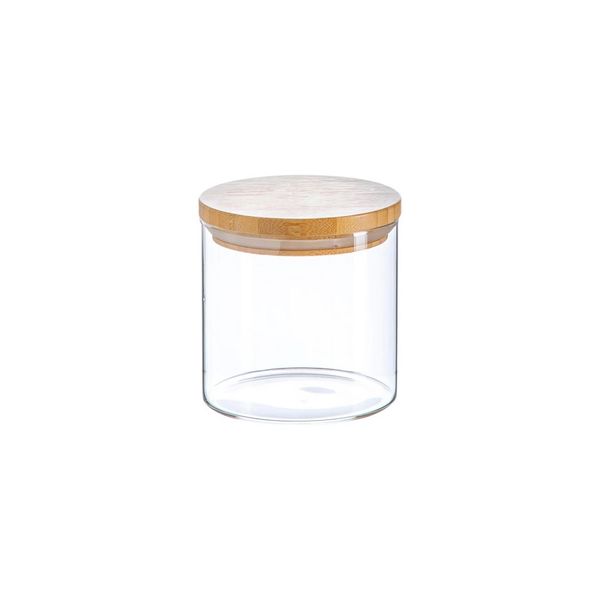 4-Piece Glass Storage Jars with Wooden Lids Set - 390ml.