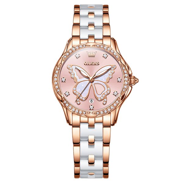 Watches for Women Diamonds Luminous Butterfly Ceramic Strap Quartz Watch