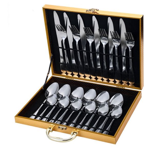 Stainless Steel Metal Spoon Fork and Knife Cutlery Set With Case - 24 Piece