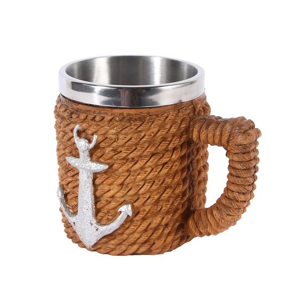 Resin Retro Anchor Decorative Beer Mug Stainless Steel Drinking Cup