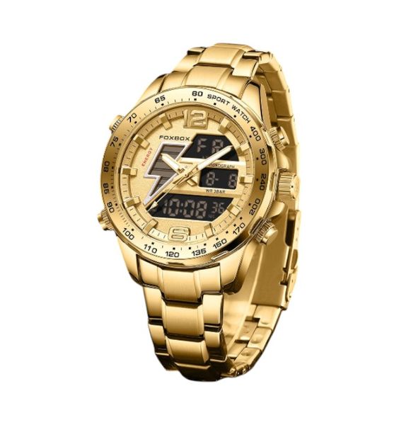 FOXBOX - Men's Chronograph Quartz Watch With Dual Display - Gold