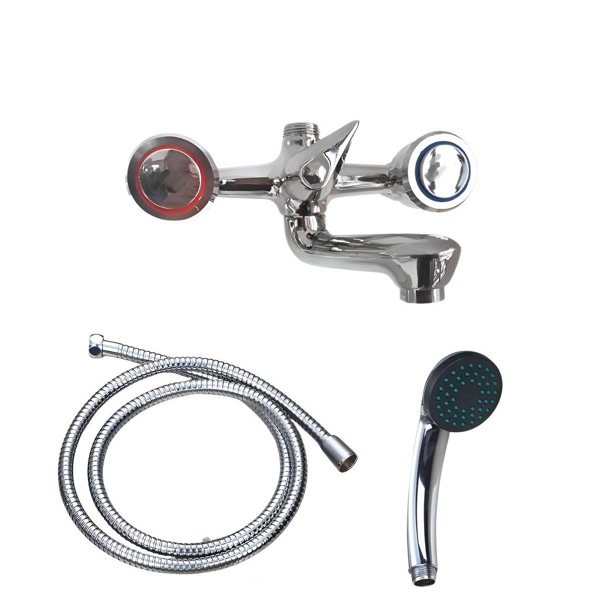 Dual Handle Zinc Alloy Shower Mixer Tap Set with Slide Bar & Hose - Silver