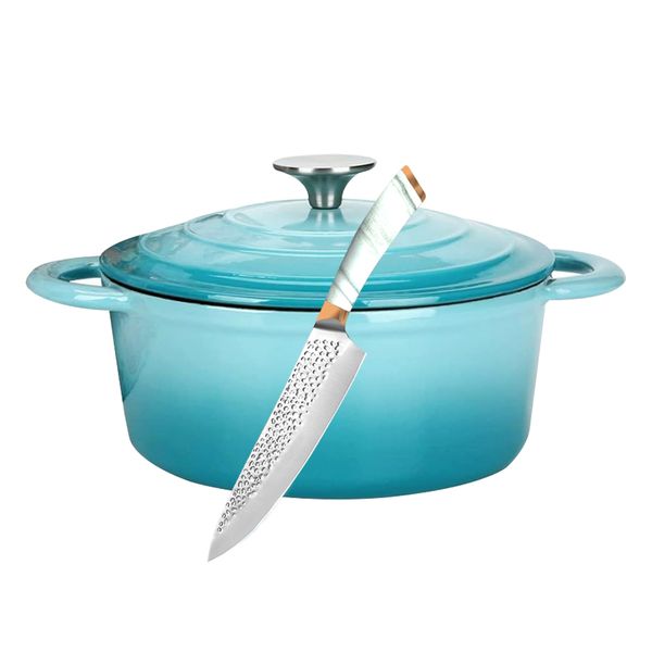 22cm - Enameled Round Dutch Oven Cast Iron pot with Stainless Steel Knife