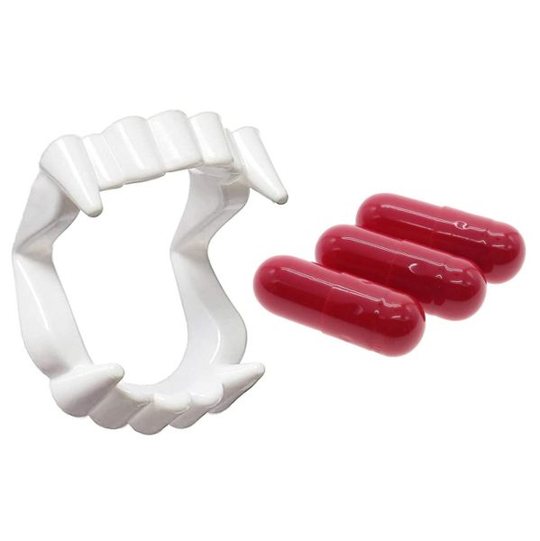 Kids Halloween Vampire Plastic Teeth &amp; Blood Capsules - Set of 2
