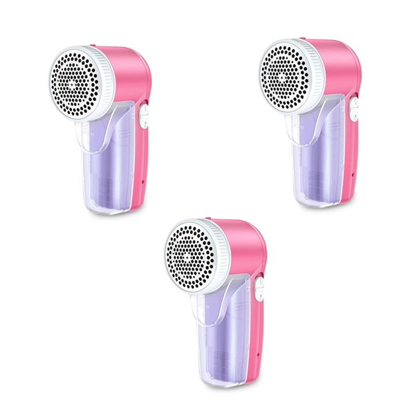 Lint Remover - Portable Electrical Fluff shaver or Remover - Pink - 3 Pack