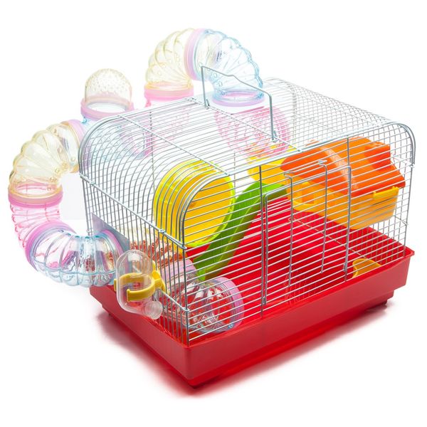 YOUDA Red Hamster Cage with Accessories (33cm x 23cm x 24cm)