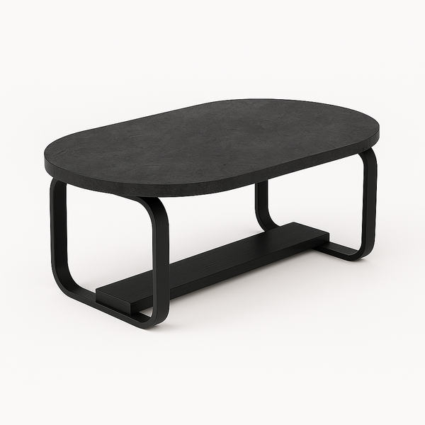 Coffee Table, Soft Oval Shape - Black Slate Texture