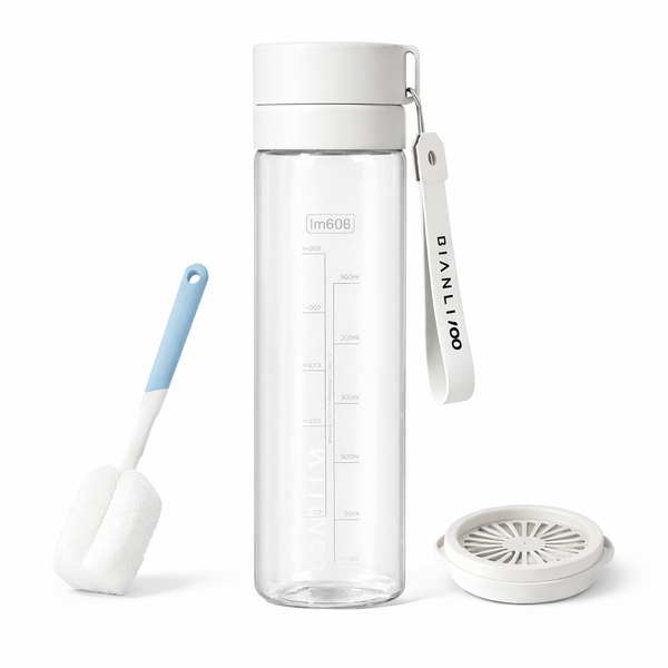 3 Piece - 600ml - Water Bottle with Infuser &amp; Cleaning Brush - Transparent