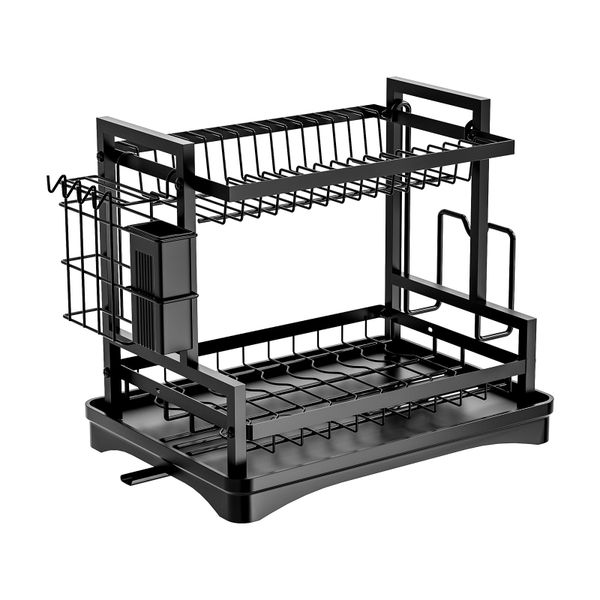 Dish Drying Rack, 2 Tier Iron Dish Drainer, Large Capacity Dish Rack