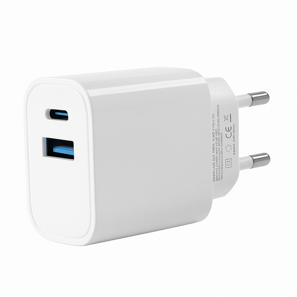 Dual USB Charging Adapter Type-A &amp; Type-C - White