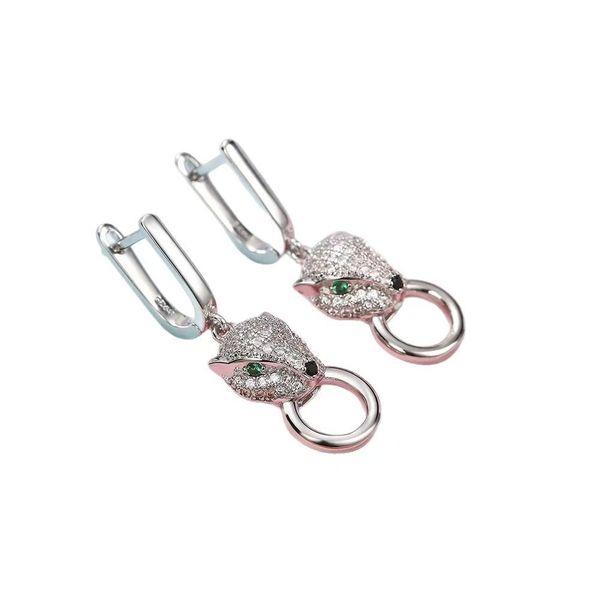 Wild temperament, green-eyed,leopard-shaped 925 sterling silver ear pendant