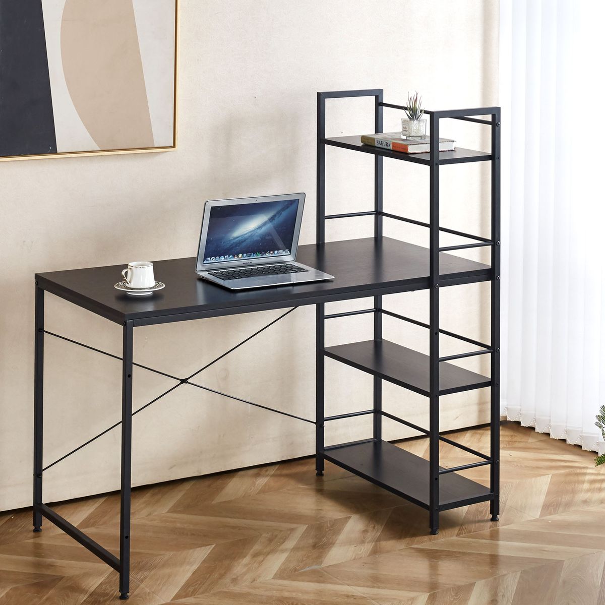 Computer Table with Storage Shelves Study Corner Desk Gaming Writing Table