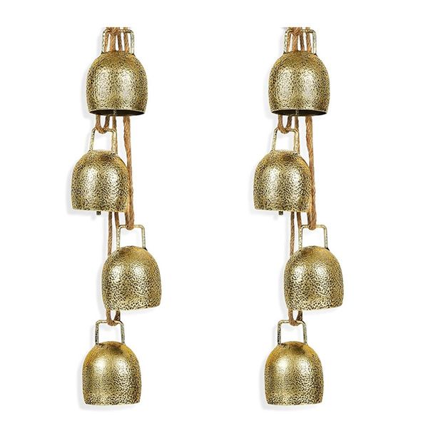 2Sets Christmas Bells Rustic Hanging Bells With Ropes For Christmas