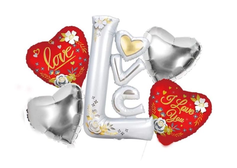 Silver Love Foil Balloon Set