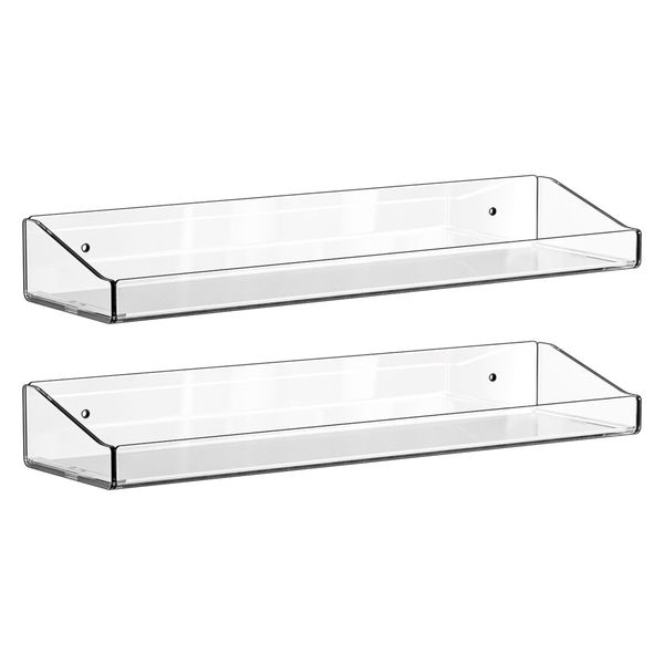 Acrylic Floating Shelves,Clear Bathroom Wall Shelf,Invisible Display 2 Piece