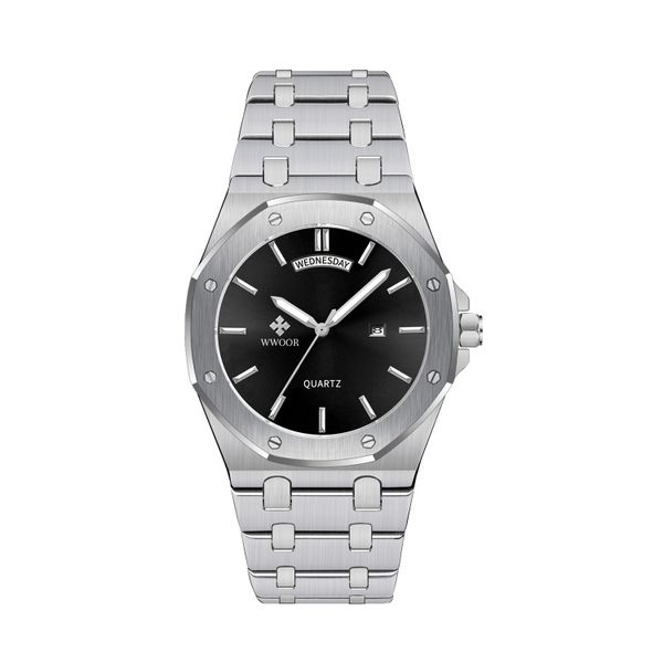 WWOOR Octagonal Cool 8887 Steel Belt Men's Watch Quartz Movement Business W