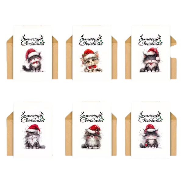 6 Cute Kitty Christmas cards with envelopes