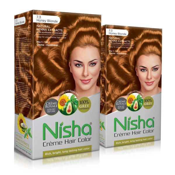 Pack of 2 Nisha Creme Hair Colour Pack Brush &amp; Conditioner Honey Blonde 7.3