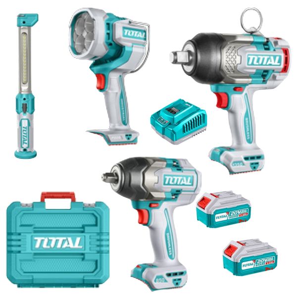 Total Tools - Cordless Impact Wrenches (1350Nm &amp; 850Nm) &amp; Work Lamps Kit
