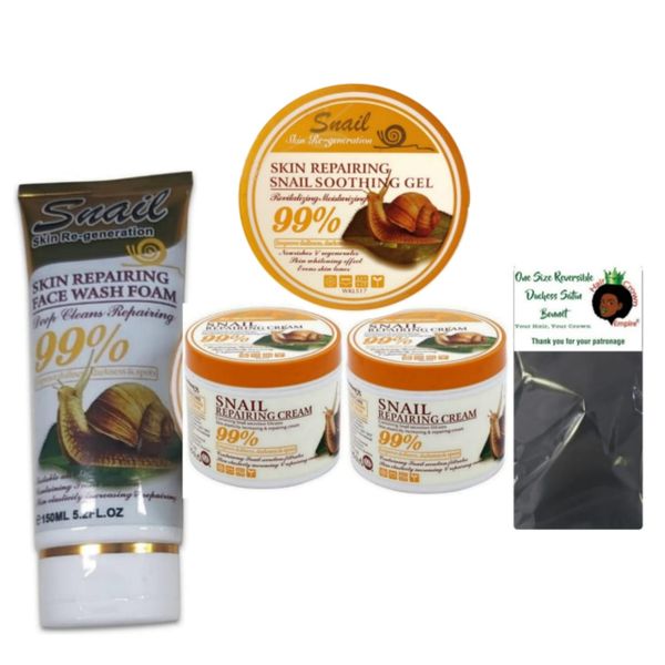 Wokali Snail Skin Repairing Face Wash, Cream, Soothing Gel and a Bonnet
