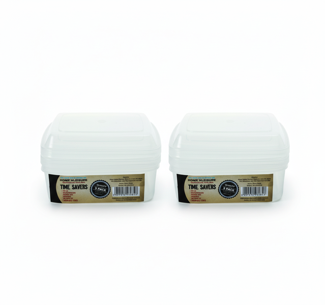 Home 'N Leisure 3 Piece Clear Rectangular Storage Containers 750ml - 2 Pack