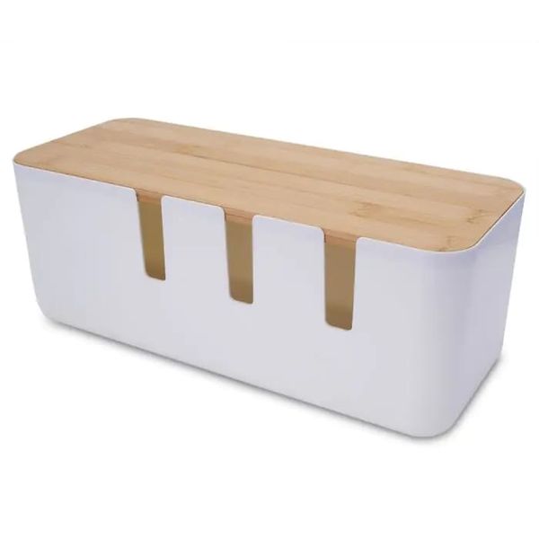 Cable Storage Box, Plastic/Bamboo, 300mm x 120mm