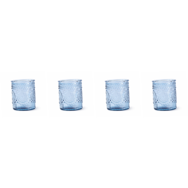 4 Pack - Glass Sunflower Candle Holder - Blue