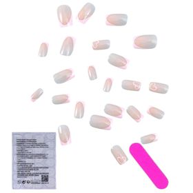 24Piece Long Square French Tip Heart Design Press-On Nails - Pink/Nude