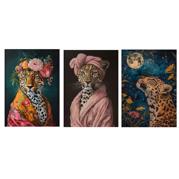 Decor Novelty Bohemian Wild Animal Portrait Poster Wall Art 30cm - Set of 3