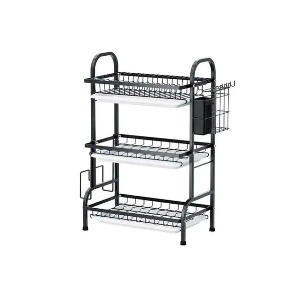 Heavy-Duty 3-Tier Dish Drying Rack - Large Capacity Plate &amp; Cutlery Holder