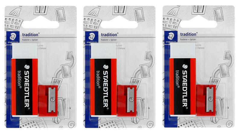 Staedtler Tradition Eraser and Single-Hole Plastic Sharpener - Pack of 3