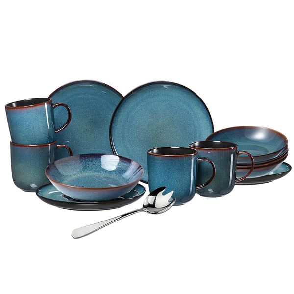 Set of 17 - Modern and Stylish Reactive Glaze Dinnerware Set