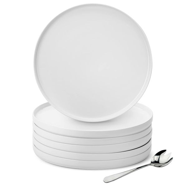 Set of 6 - Pure White Modern Porcelain Dinnerware Plates -10.6 inch