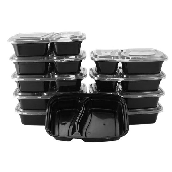 Reusable Food Storage Containers with Lids - 2 Compartment - Set of 10