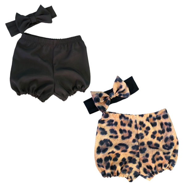 Baby Toddler Nappy Cover Bloomer/Bummie&amp;Headband-Black&amp;Leopard