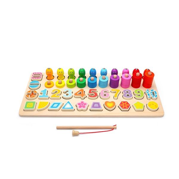 4 in 1 Kids Educational Logarithmic Matching And Fishing Wooden Board Toy