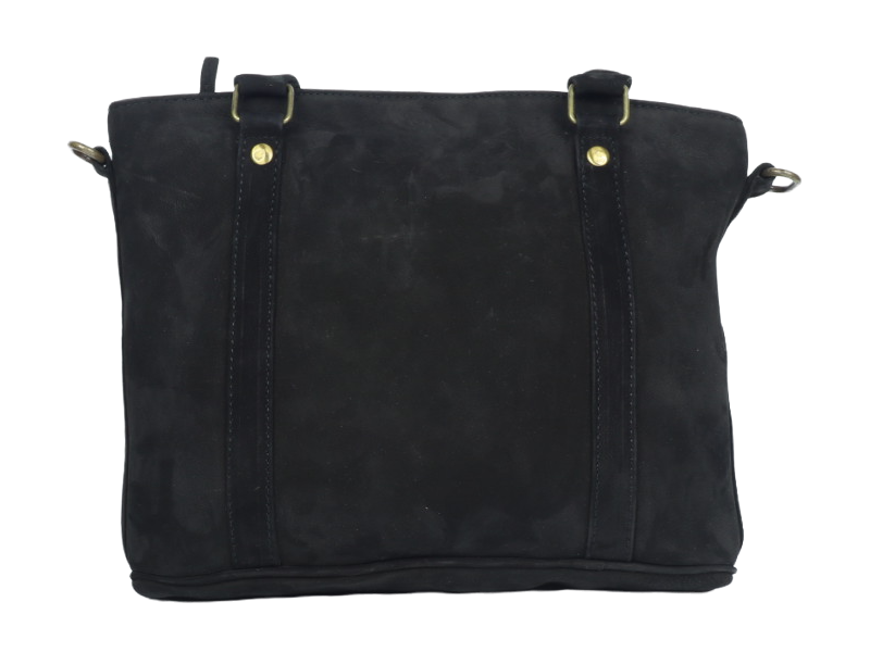 Genuine Leather Black Handbag with Fixed and Removable Strap B5