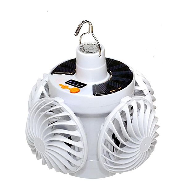 Solar Powered Multi-Head Portable Fan with LED Light