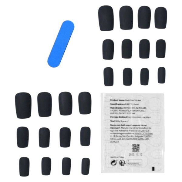 24 Piece - Matte Square Press-On Nails - Black