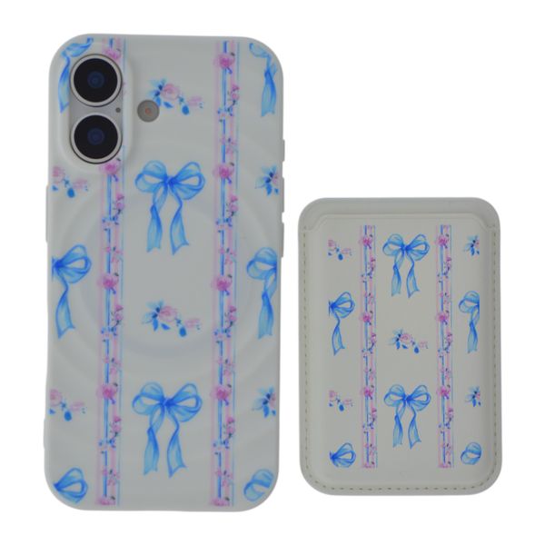 Ribbon &amp; Rose Design Phone Case With Card Holder - Compatible With iPhone